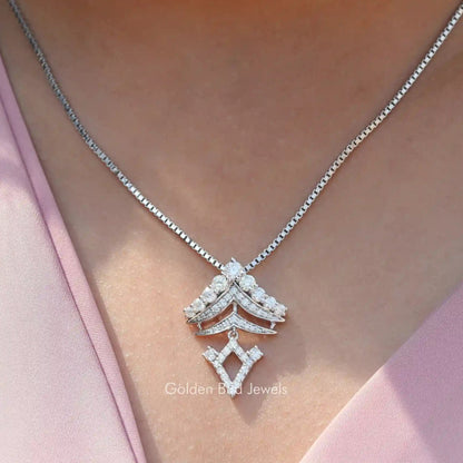 View of round cut moissanite solitaire pendant 