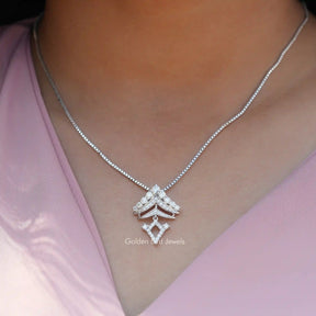 Full view of moissanite pendant in unique shape 