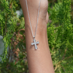 Round Cut Moissanite Encrusted Cross Pendant