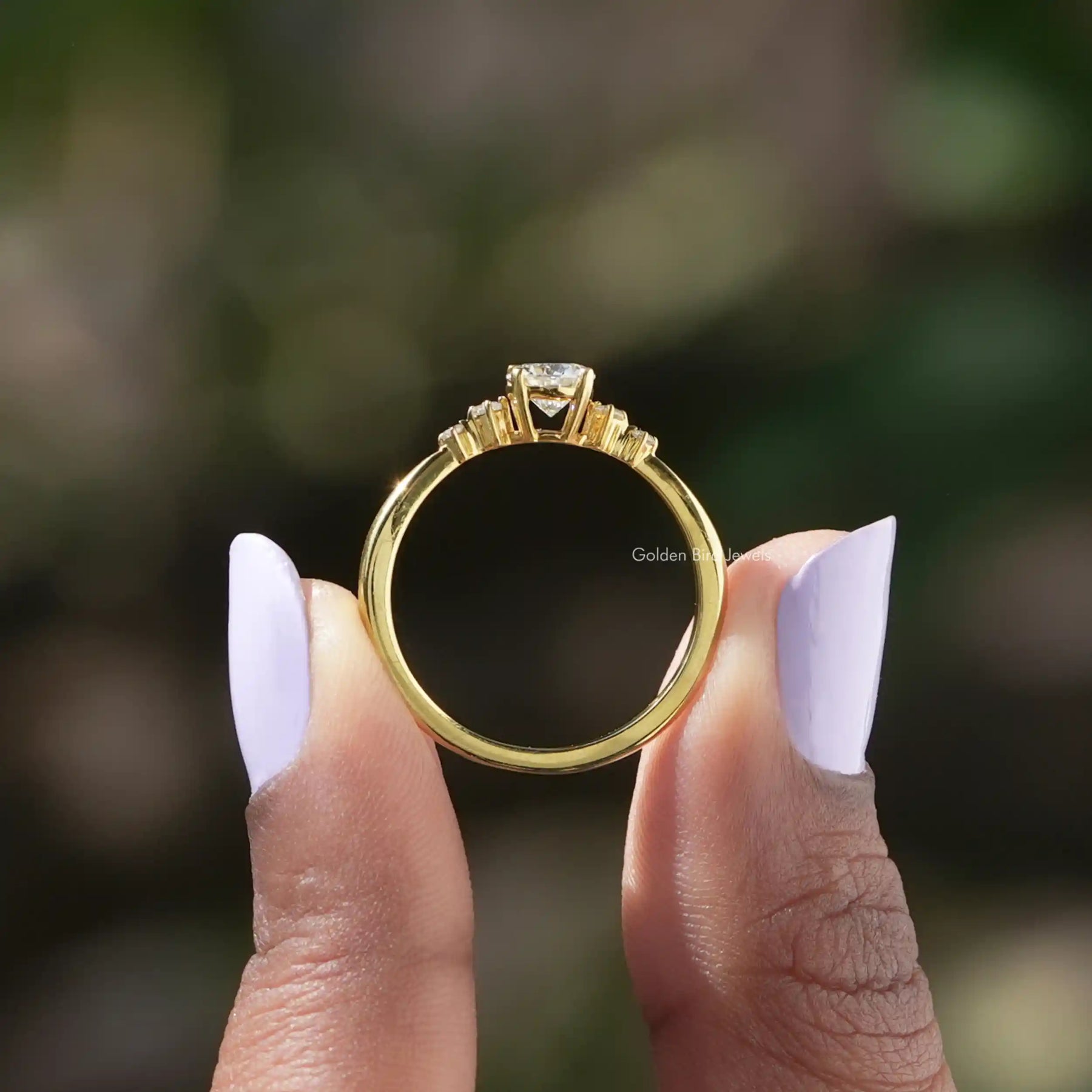 [14K Yellow Gold Round Cut Moissanite Ring]-[Golden Bird Jewels]