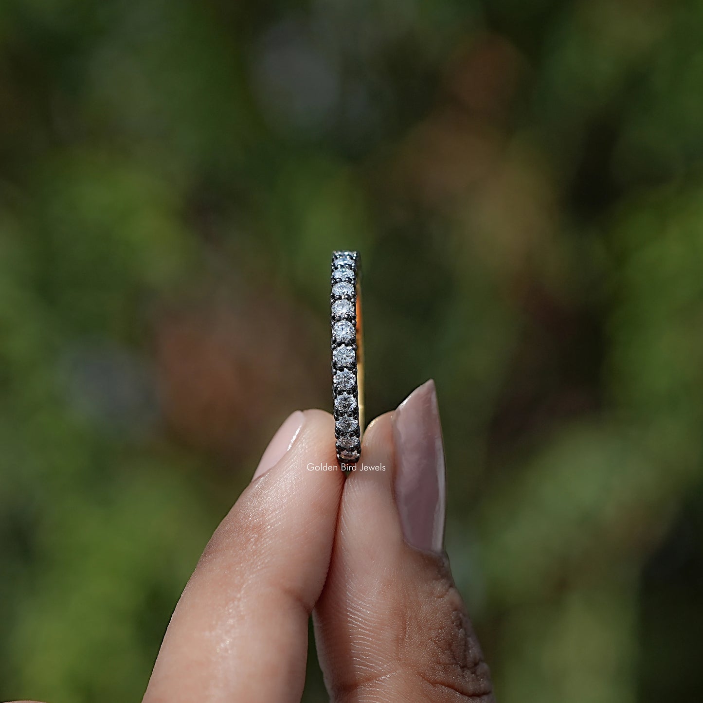 Side View of Round Cut Moissanite Full Eternity Stacking Band