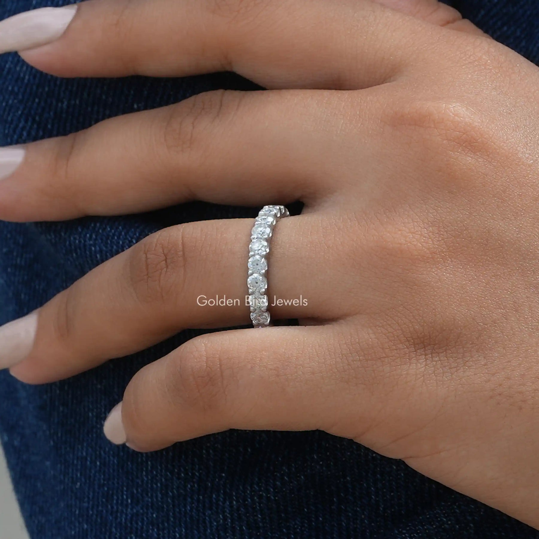 Old European Round Cut Moissanite 3/4 Eternity Band