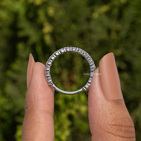 Round Cut Moissanite Three Quarter Eternity Wedding Band