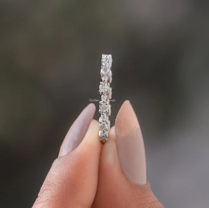 [White Gold Round Cut Wedding Band]-[Golden Bird Jewels]