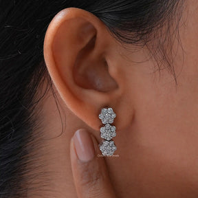 [Flower Style Round Cut Moissanite Earrings]-[Golden Bird Jewels]