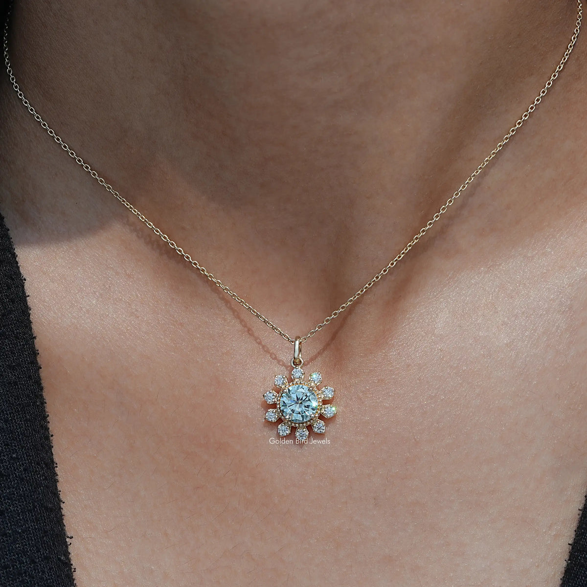 Round Cut Moissanite Flower Style Pendant