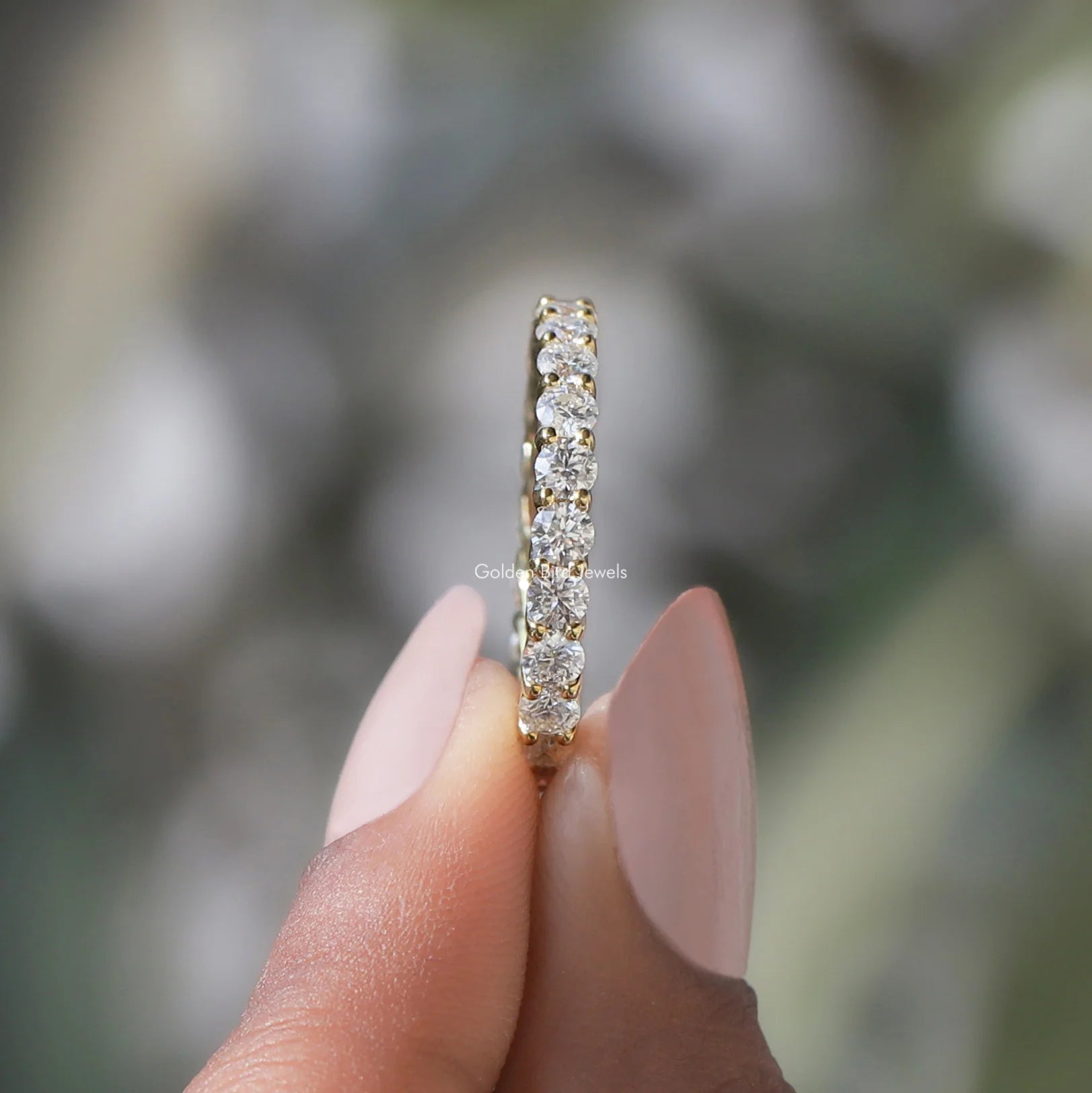 [14k White Gold Round Cut Full Eternity Band]-[Golden Bird Jewels]