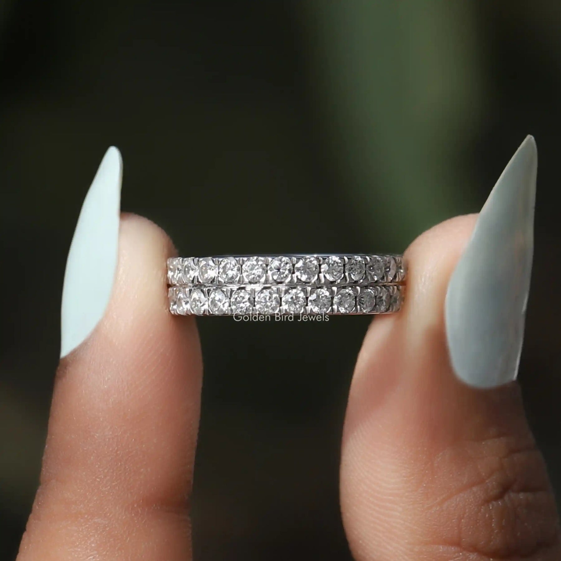 [Moissanite Round Cut Full Eternity Wedding Band]-[Golden Bird Jewels]