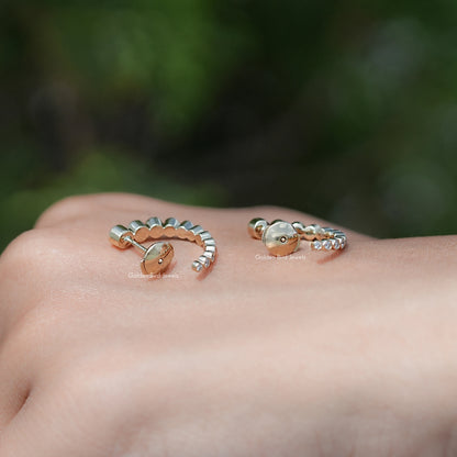 Front And Back Side View Of Moissanite Graduated C Hoop Earrings