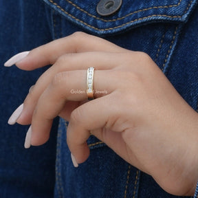 [This moissanite etrnity wedding band set in 18k yellow gold]-[Golden Bird Jewels]