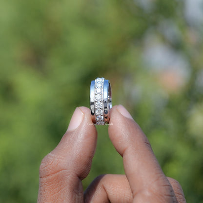 Side View of Round Shaped Moissanite Half Eternity Men's Band