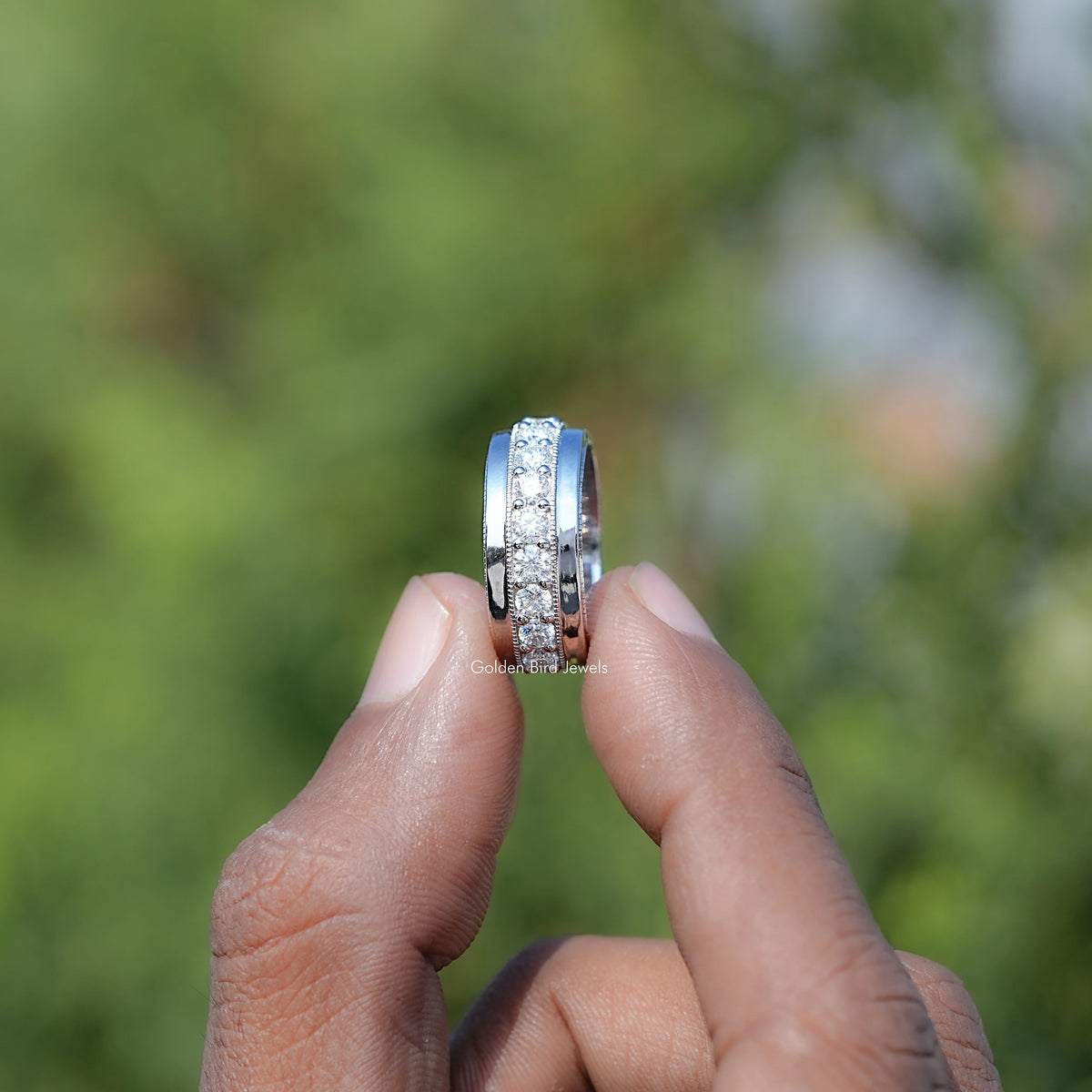 Round Shaped Moissanite Half Eternity Men's Band