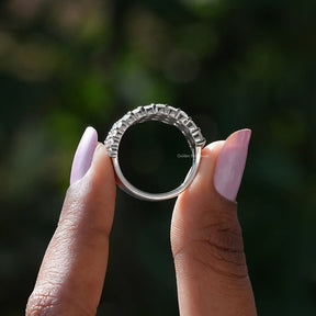 [White Gold Round Cut Half Eternity Wedding Band]-[Golden Bird Jewels]