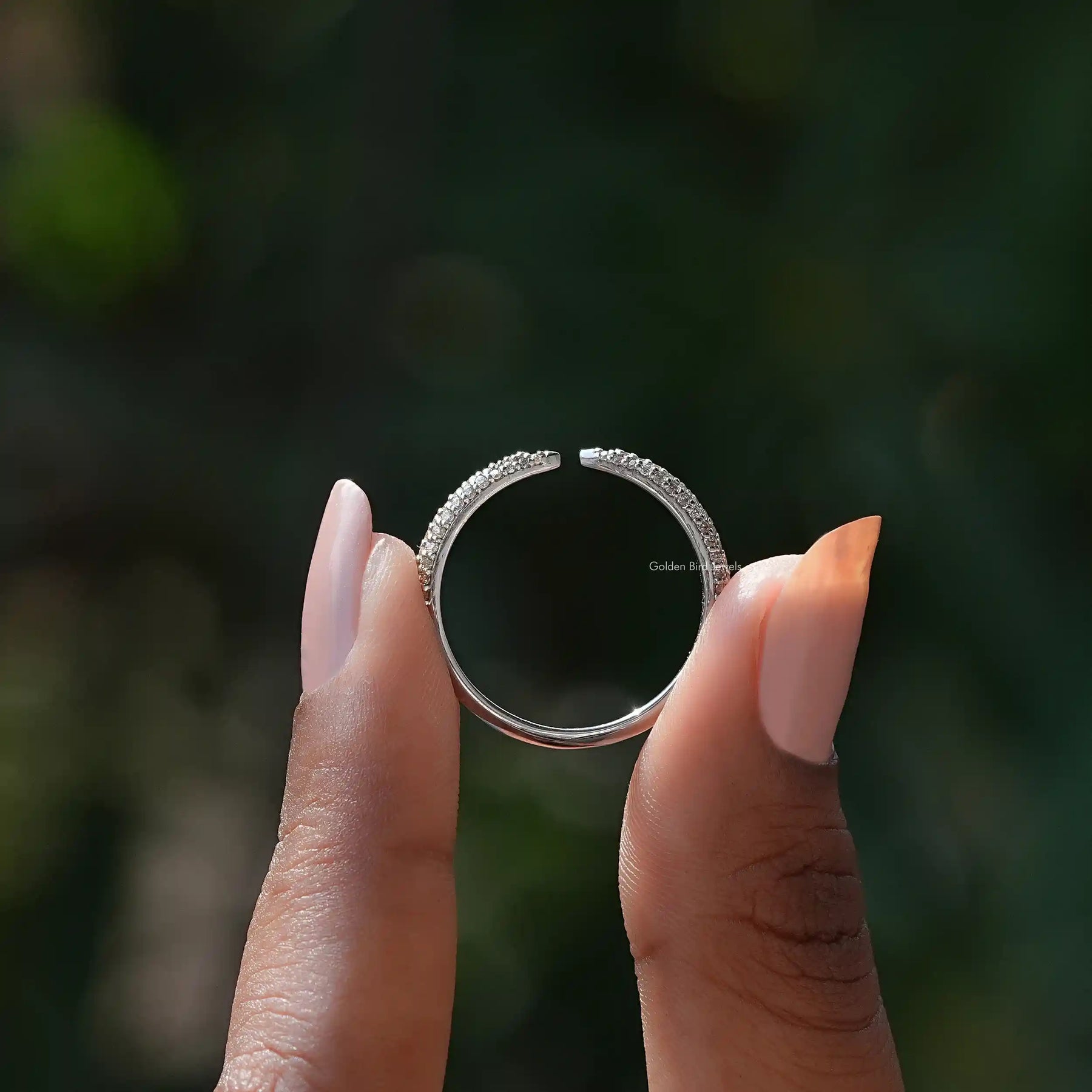 [White Gold Round Cut Open Cuff Eternity Band]-[Golden Bird Jewels]