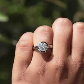 Round Cut Moissanite Engagement Bezel Set Ring