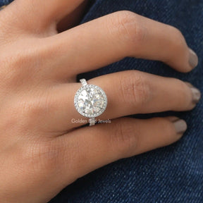 [White gold round cut moissanite ring]-[Golden Bird Jewels]