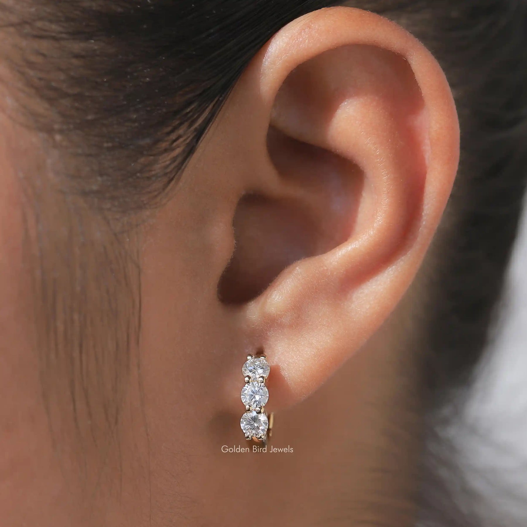 Round Cut Moissanite Small Huggies Hoop Earrings