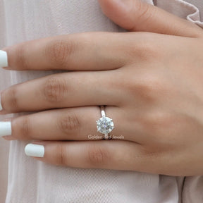 Close-Up View of Moissanite Round Cut Ring In 14K White Gold