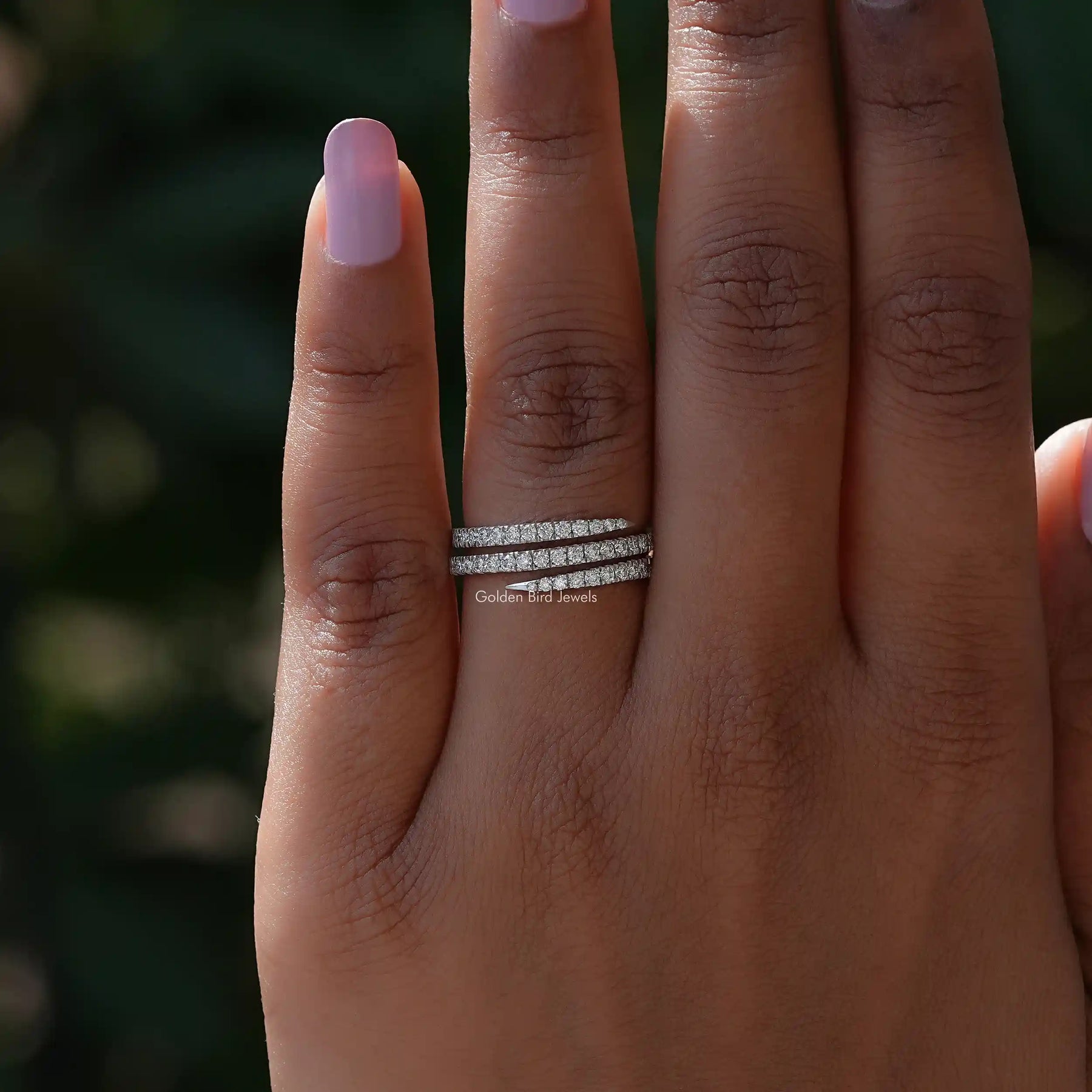 [14K White Gold Round Cut Moissanite Eternity Band]-[Golden Bird Jewels]