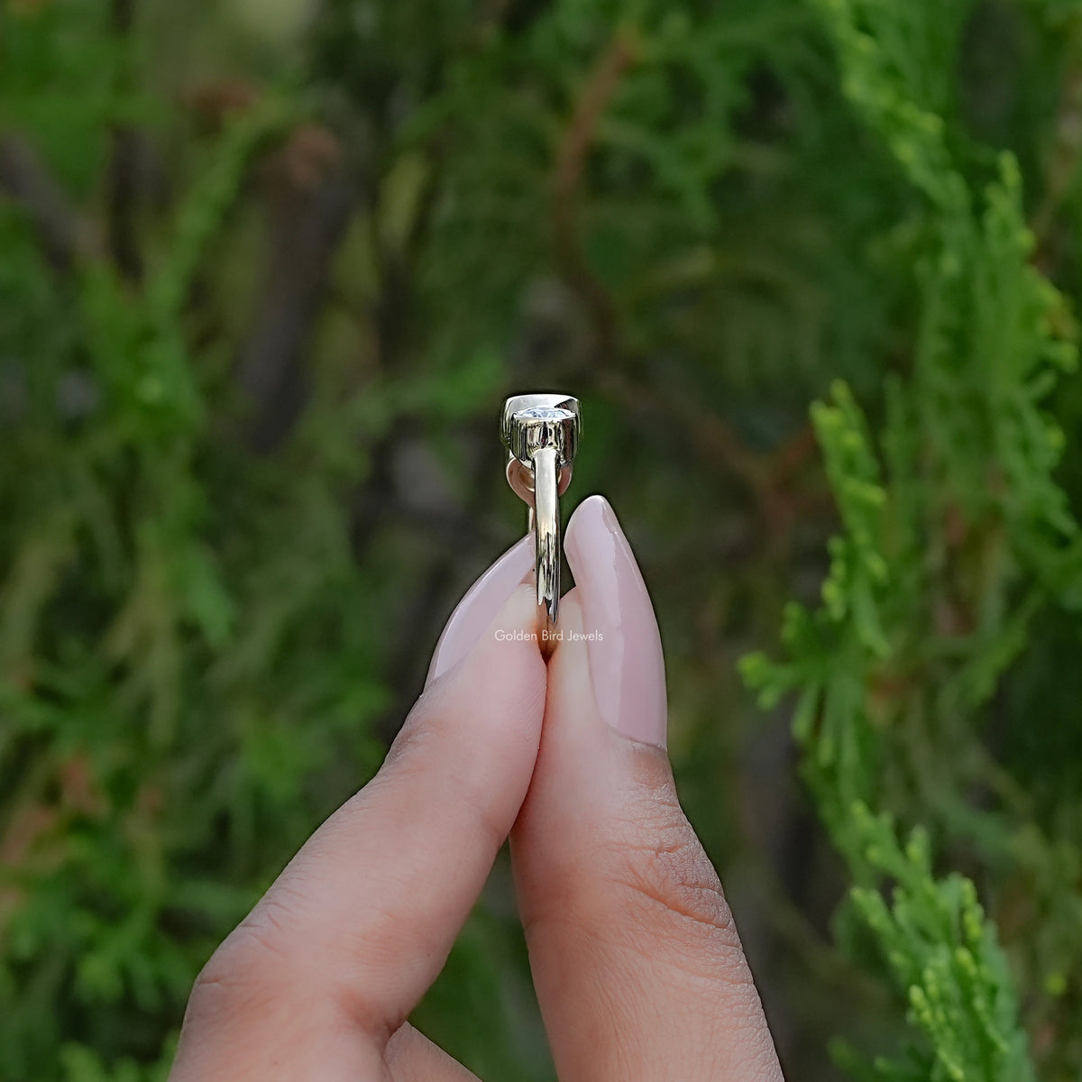 Round Moissanite Three Stone Bezel Set Ring