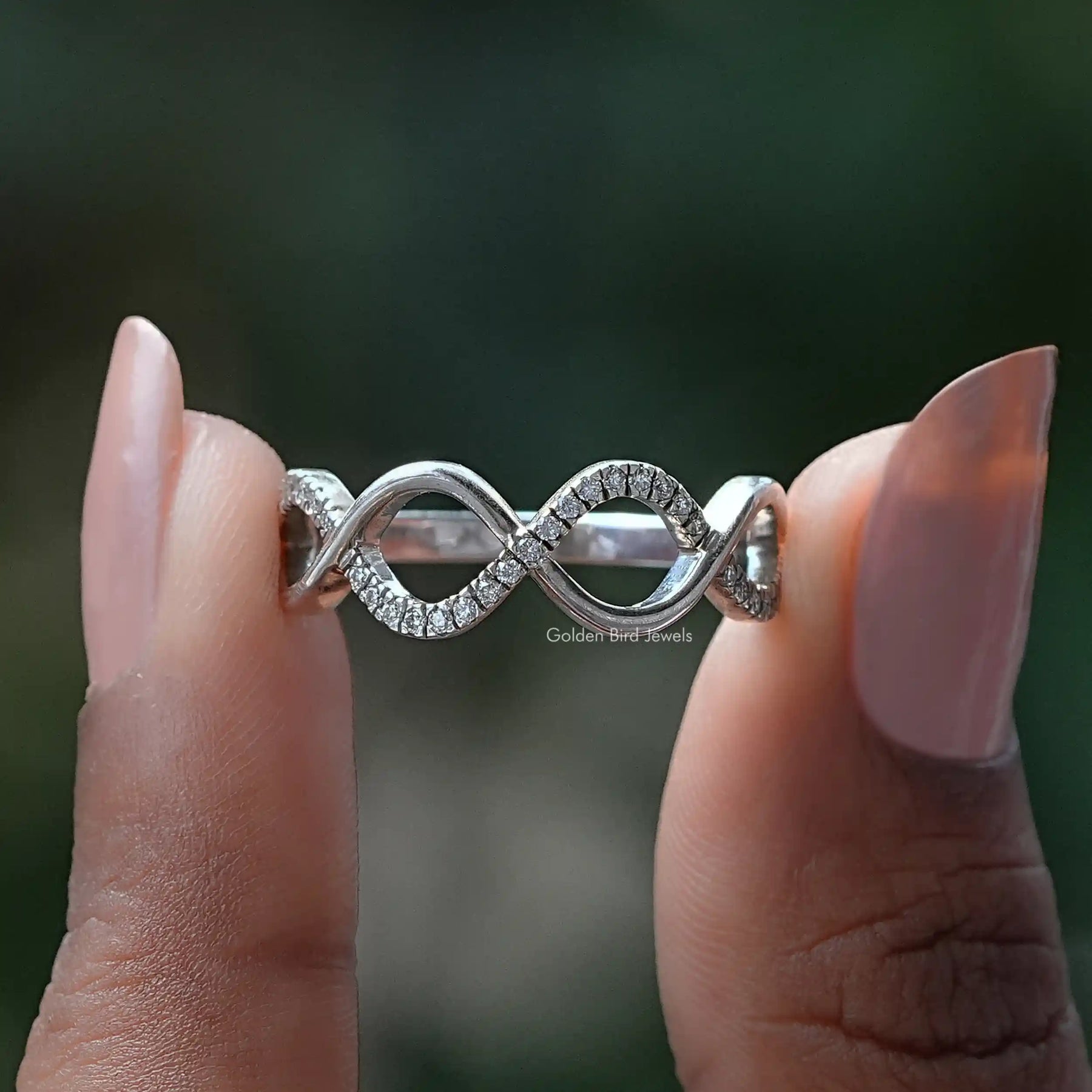 [Moissanite Round Cut Twisted Half Eternity Band]-[Golden Bird Jewels]