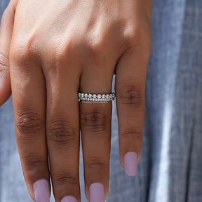 Round Moissanite Two Row Eternity Band