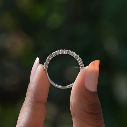 [14K White Gold Round Cut Moissanite Wedding Band]-[Golden Bird Jewels]