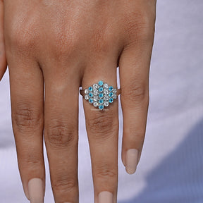 Round Cut Paraiba Gemstone Cluster Engagement Ring