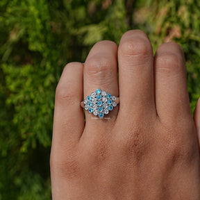 Round Cut Paraiba Gemstone Cluster Engagement Ring