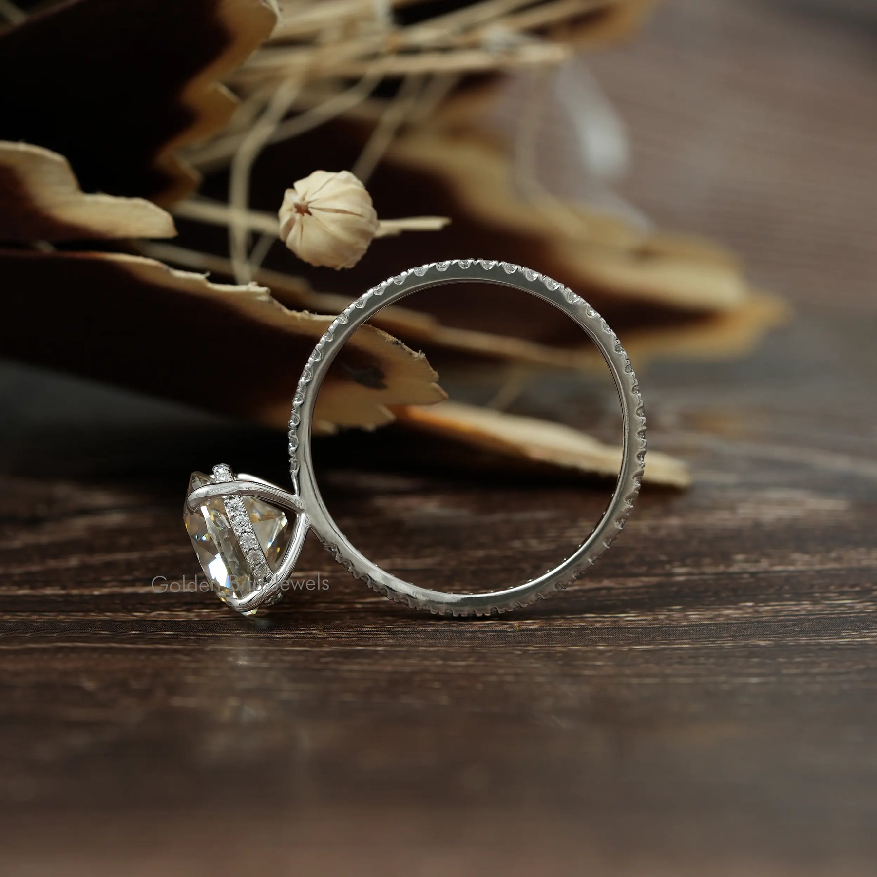 Back View of Round Cut Moissanite Hidden Halo Ring