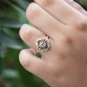 [OEC Round Cut Moissanite Vintage Ring]-[Golden Bird Jewels]