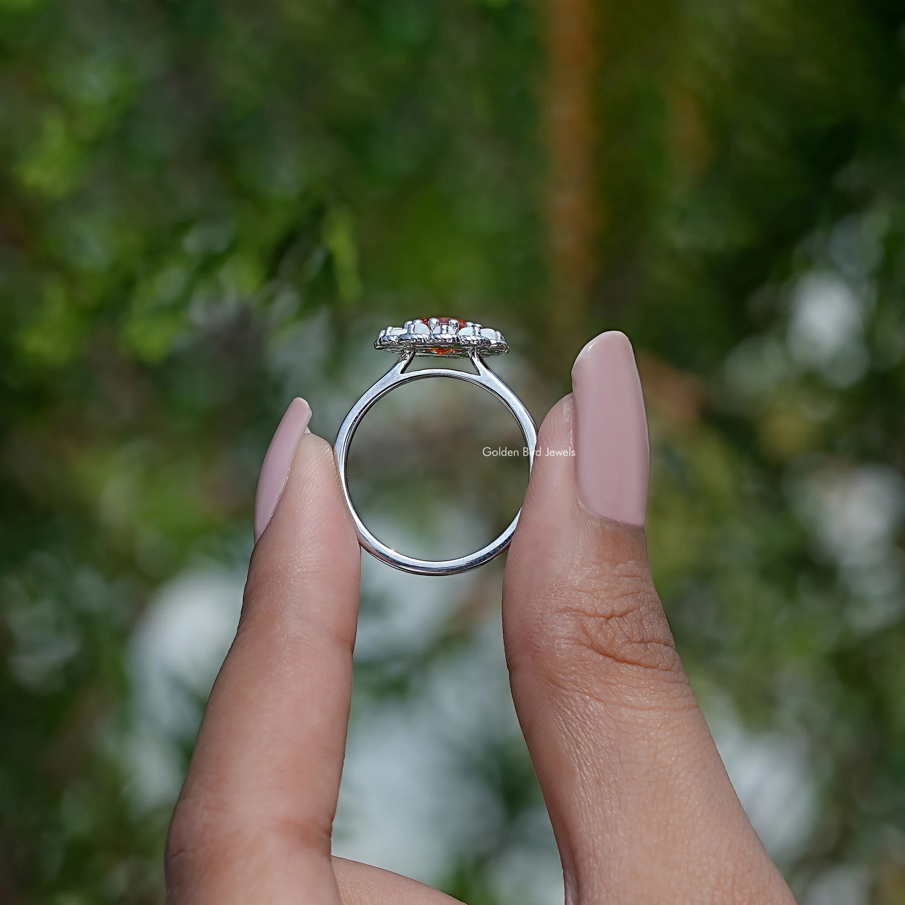 [Orange Round Cut Sunstone Engagement Ring]-[Golden Bird Jewels]