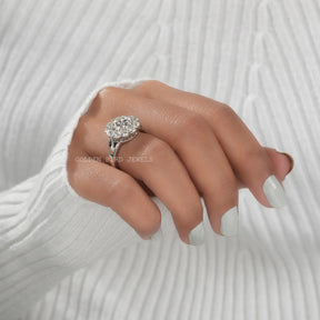 Close-Up View of Round Cut Vintage Floral Engagement Ring In White Gold