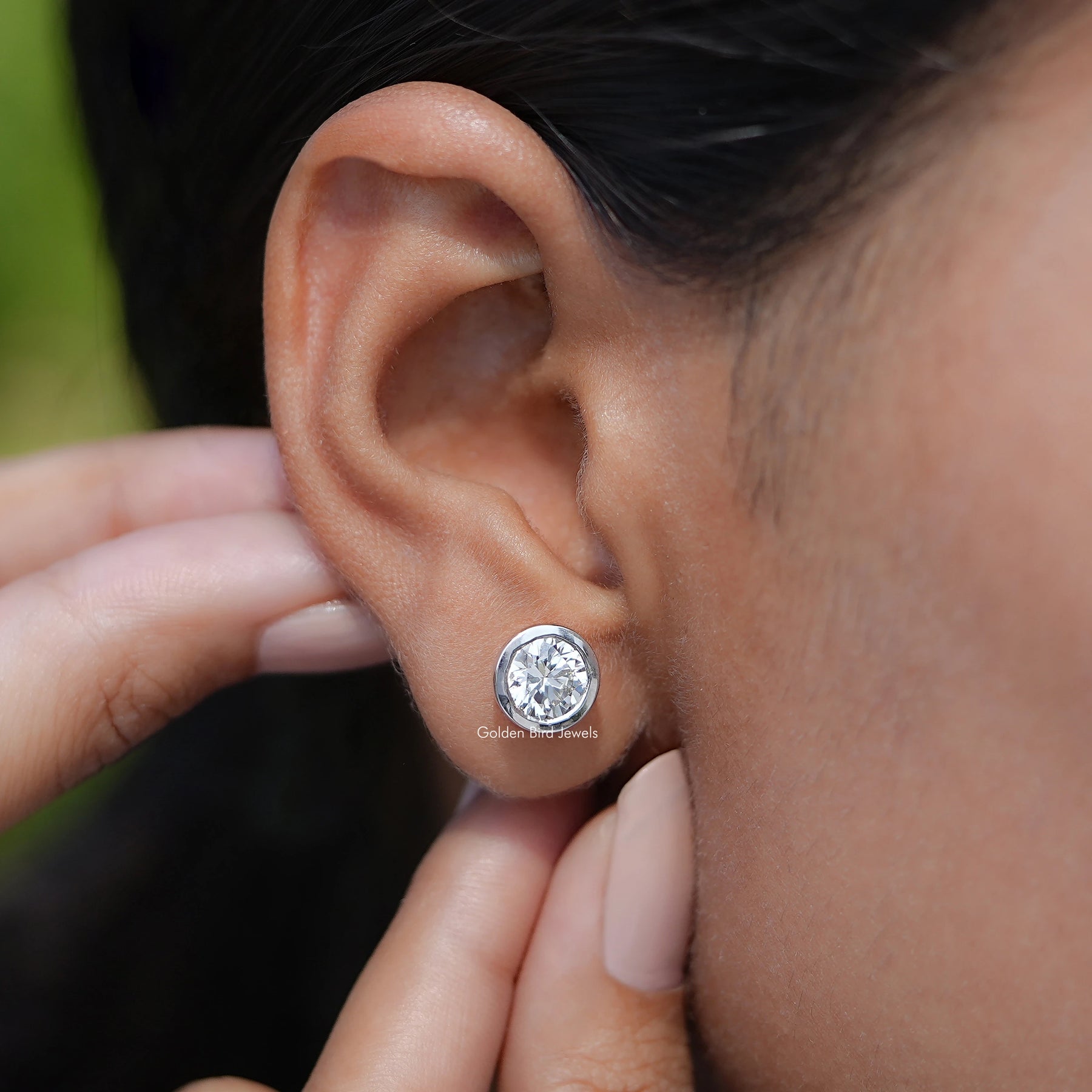 Lab Diamond Round Cut Bezel Set Stud Earrings