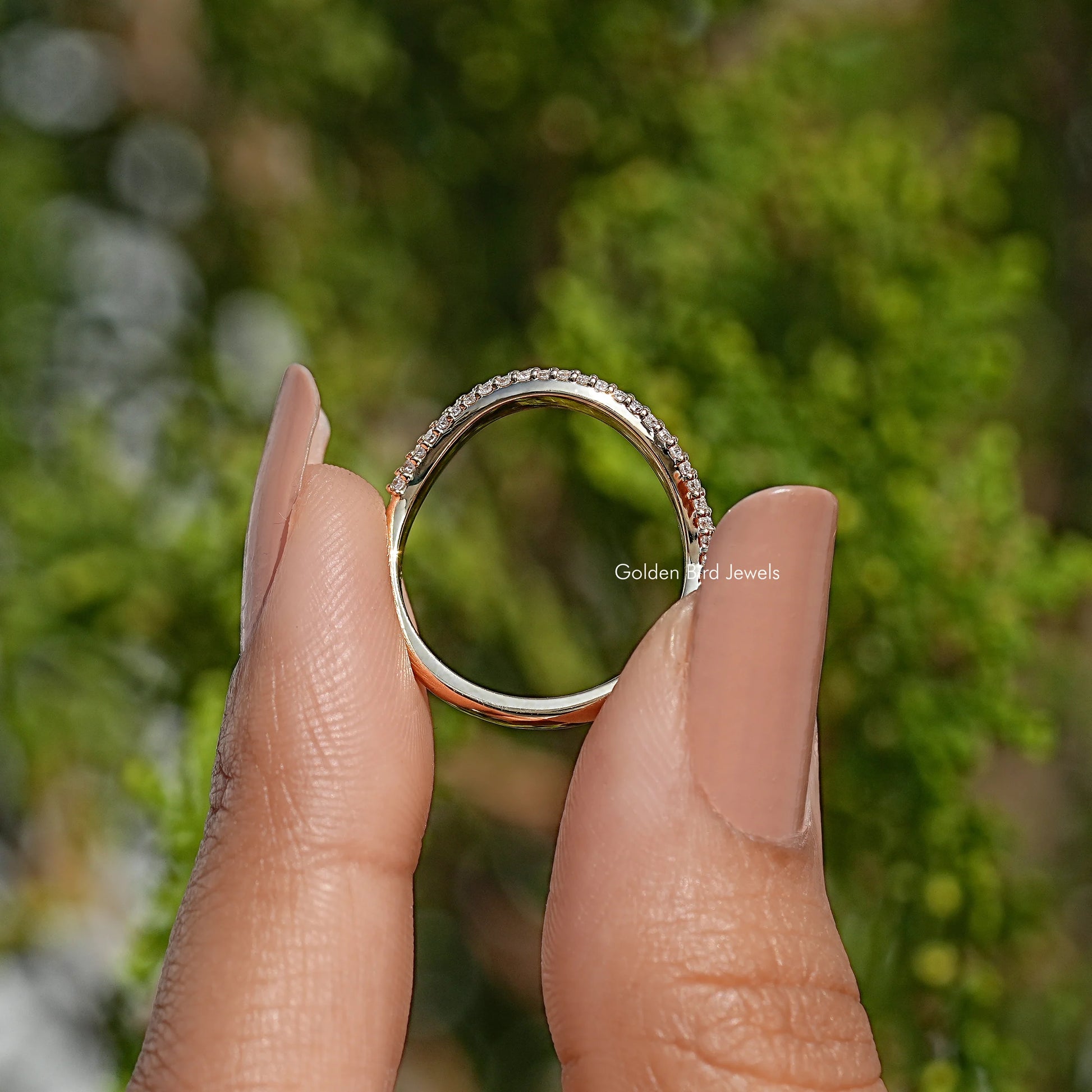Back View Of Pave Set Wedding Band
