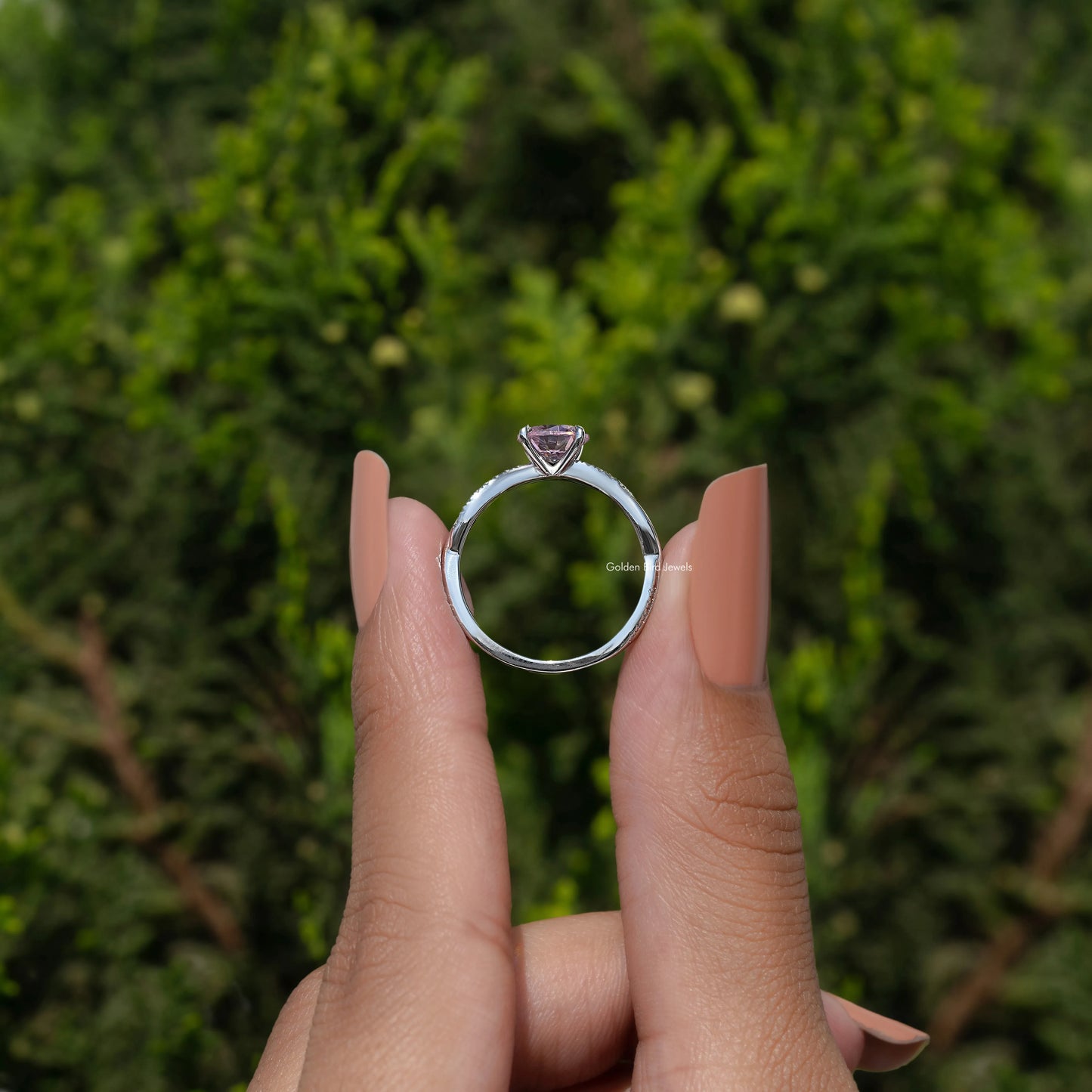 Pink Tourmaline Round Gemstone Accent Stone Ring