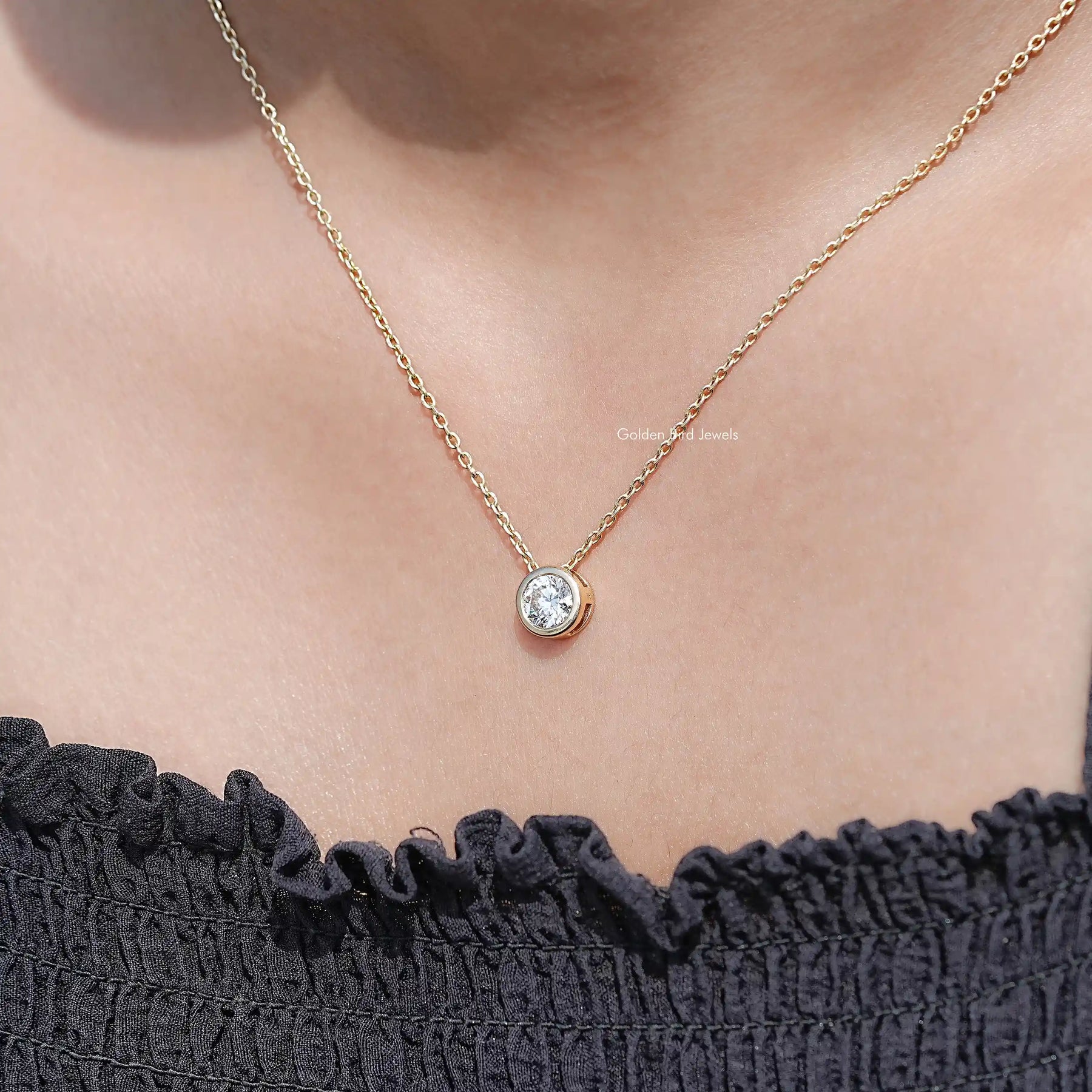 Round Cut Lab Diamond Bezel Set Solitaire Pendant