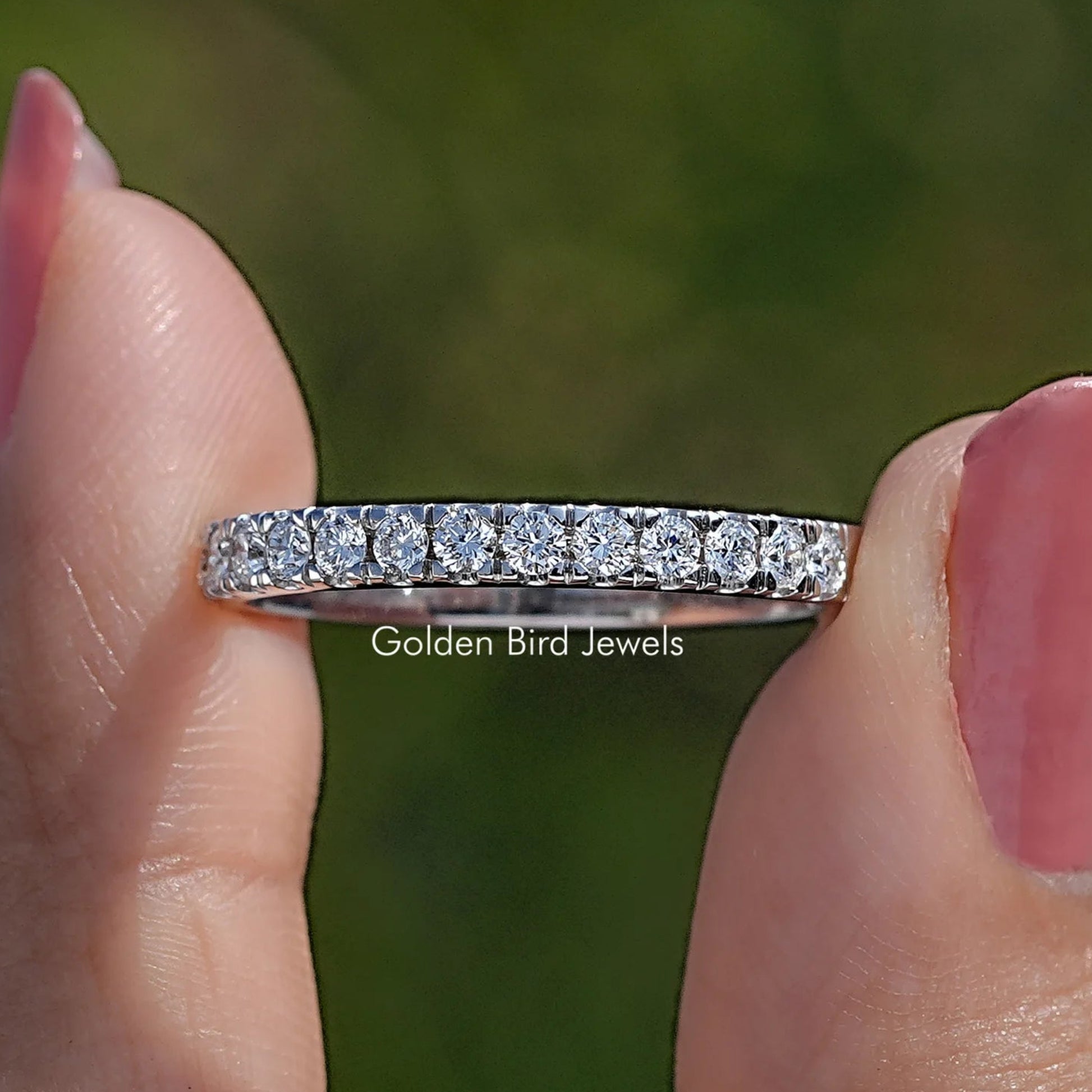 Front View of Round Lab Diamond Eternity Wedding Band
