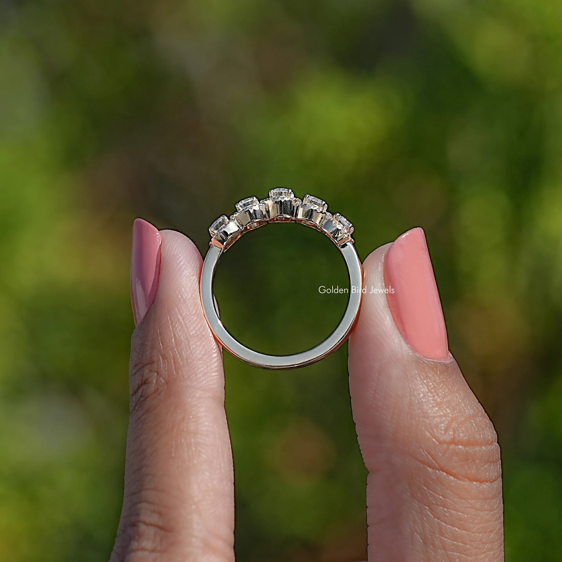 Round Cut Lab Diamond Five Stone Halo Band