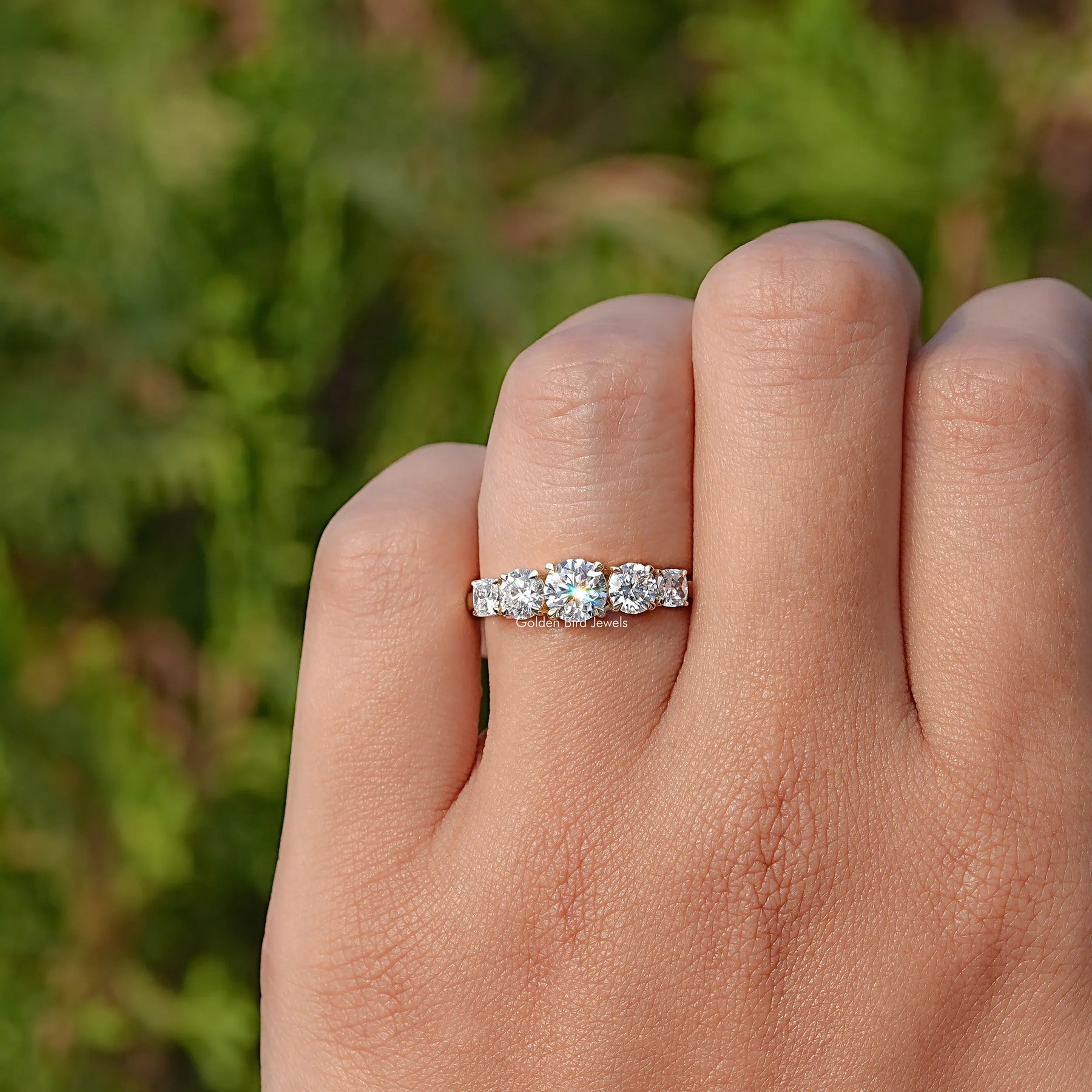 Round Cut Lab Diamond Five Stone Ring