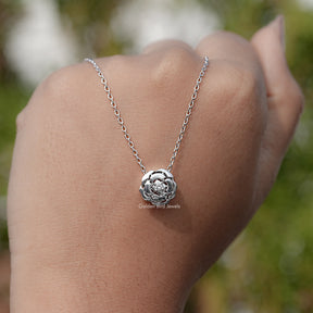Round Lab Diamond Floral Solitaire Pendant