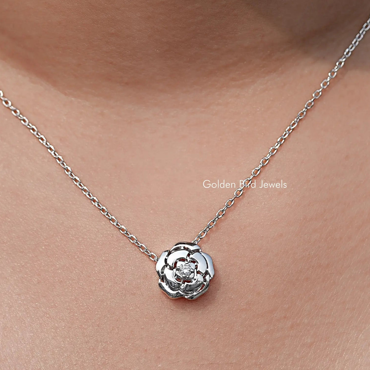 Round Lab Diamond Floral Solitaire Pendant