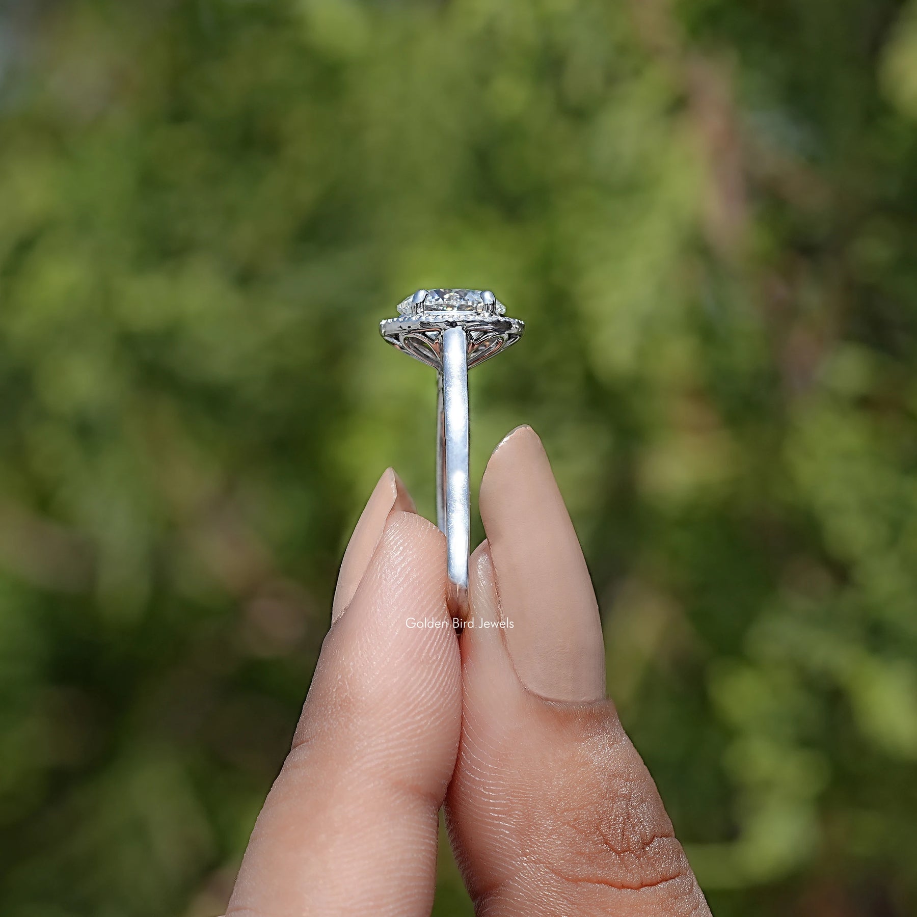 Round Cut Lab Diamond Halo Engagement Ring