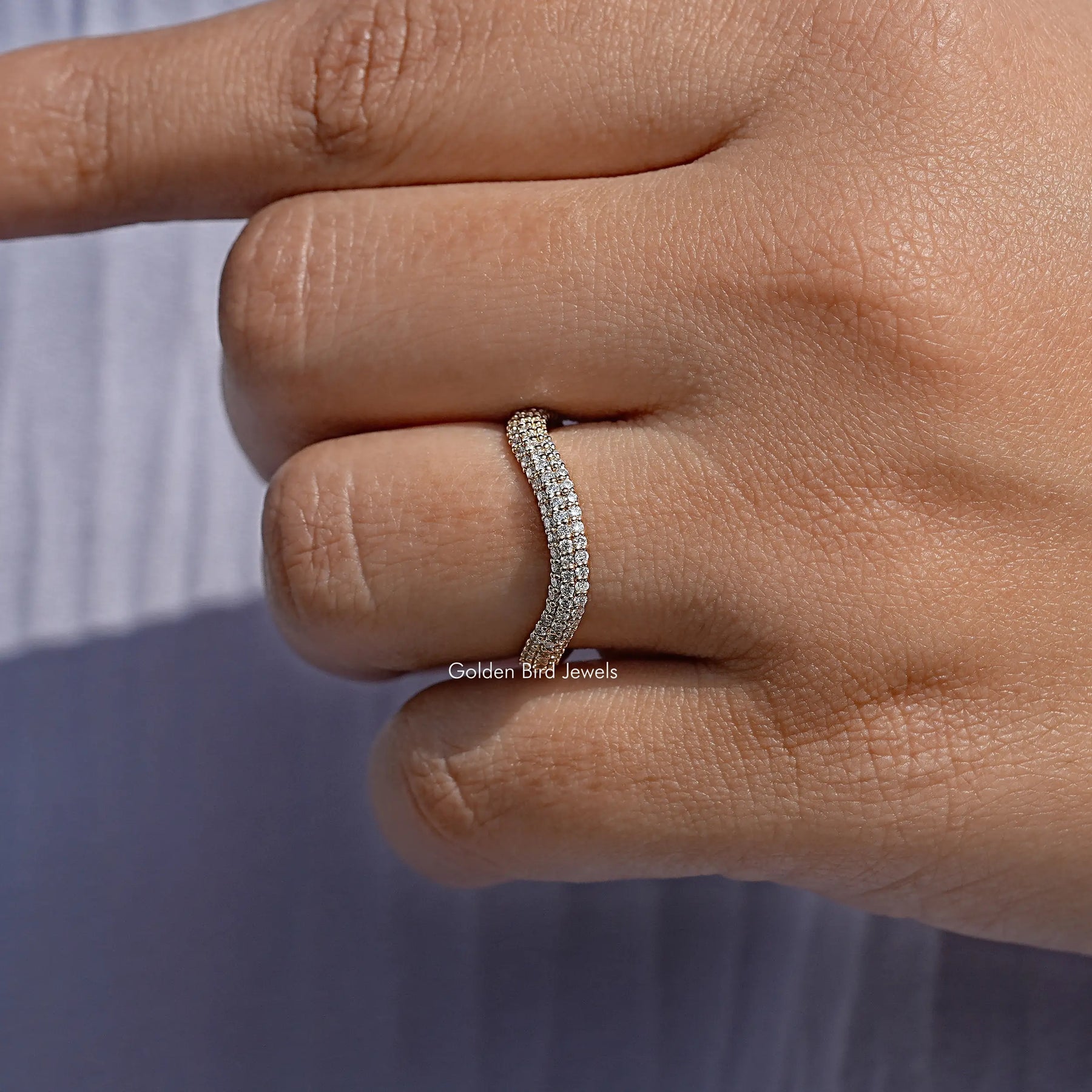 Round Lab Diamond Pave Set Wedding Band