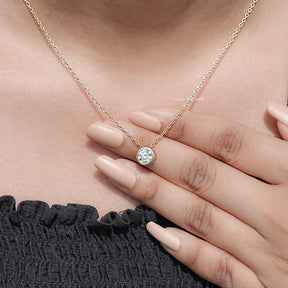 Round Cut Lab Diamond Bezel Set Solitaire Pendant