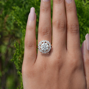 Round Cut Lab Diamond Cluster Halo Ring