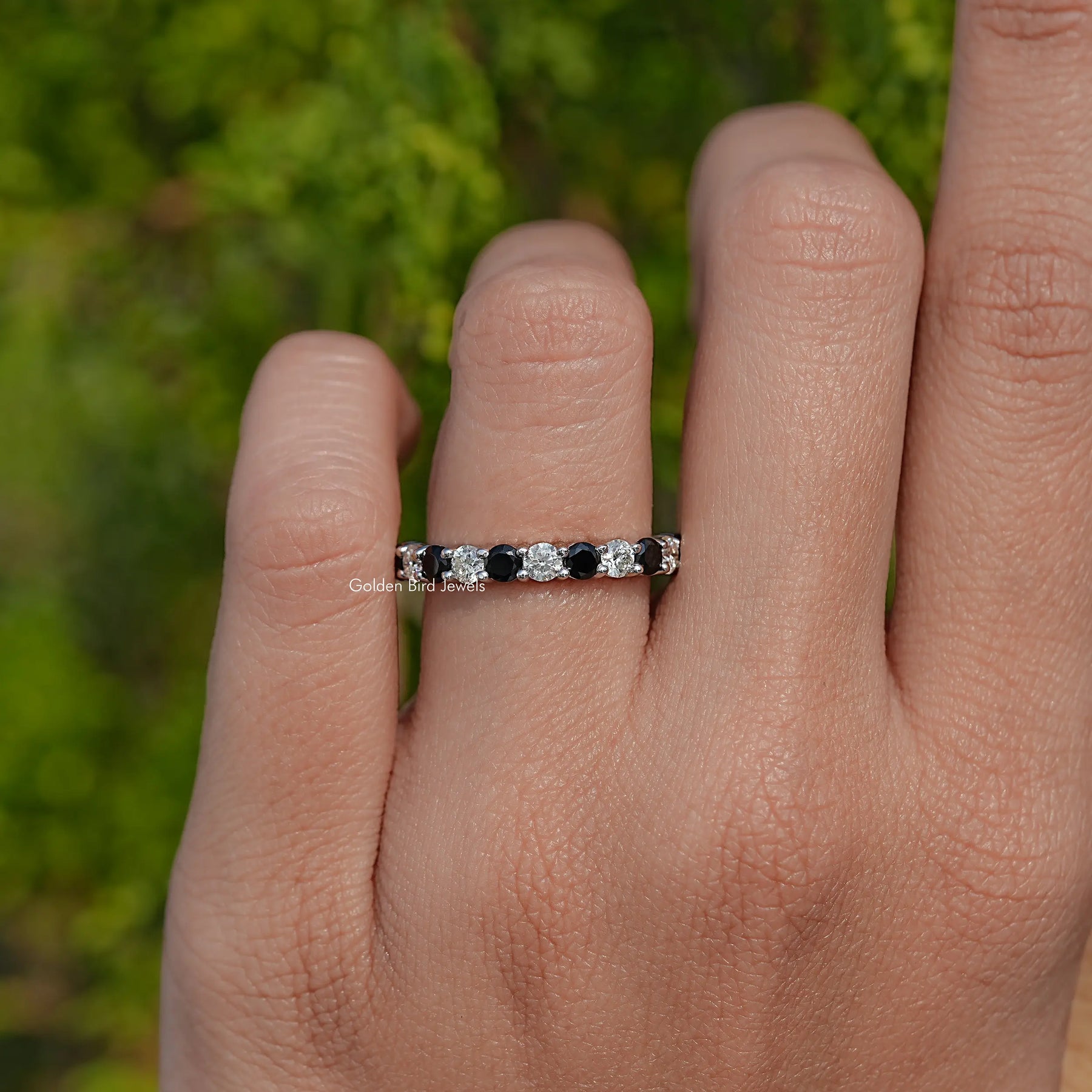 Round Moissanite And Gemstone Eternity Band