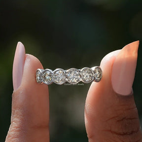 [Round Cut Moissanite Bezel Set Half Eternity Band]-[Golden Bird Jewels]