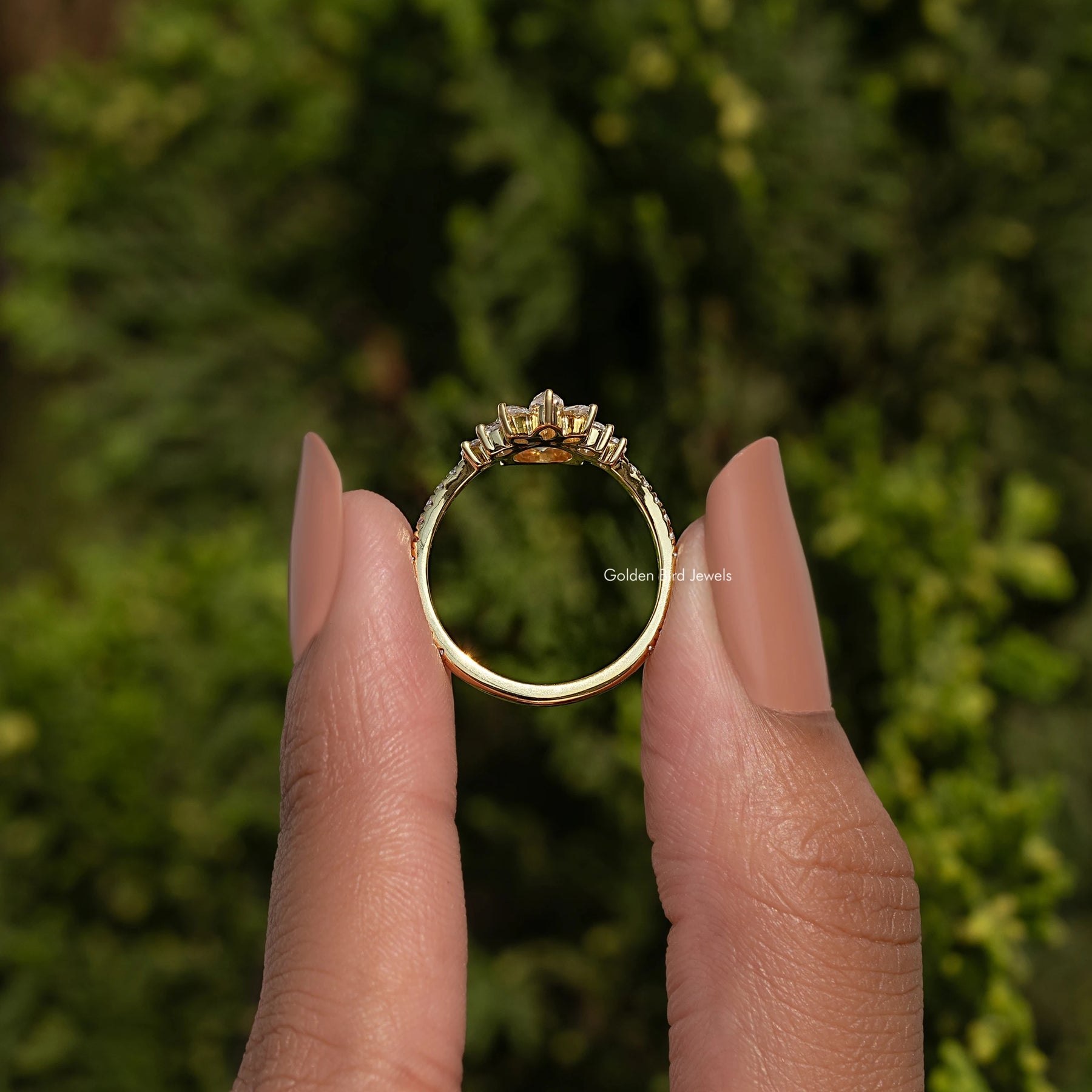 Rose Cut Round Moissanite Curved Engagement Ring