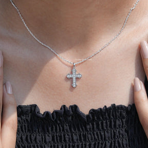 Round Cut Moissanite Encrusted Cross Pendant